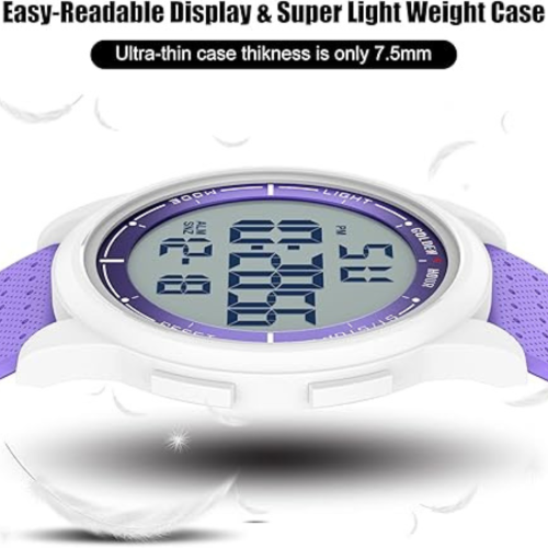 GOLDEN HOUR Ultra-Thin Minimalist Sports Waterproof Digital Watches Men with Wide-Angle Display Rubber Strap Wrist Watch for Men Women