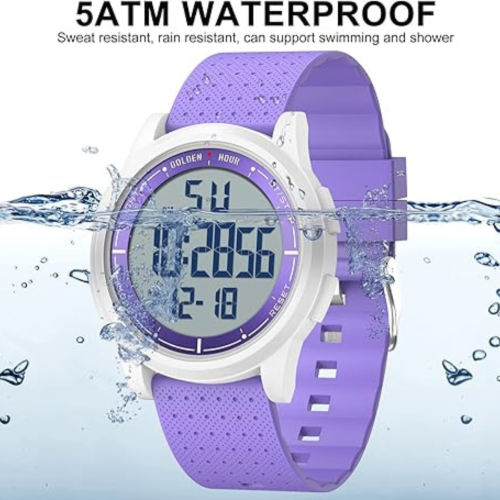 GOLDEN HOUR Ultra-Thin Minimalist Sports Waterproof Digital Watches Men with Wide-Angle Display Rubber Strap Wrist Watch for Men Women