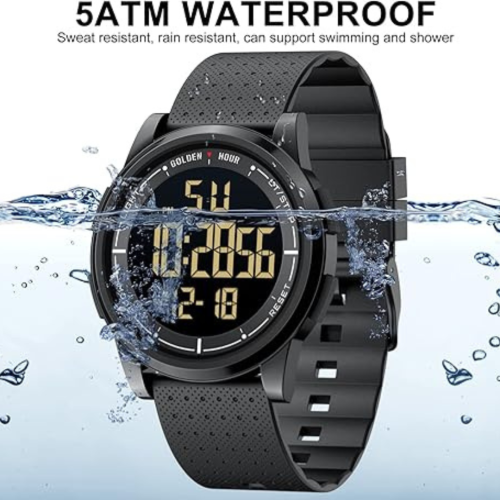 GOLDEN HOUR Ultra-Thin Minimalist Sports Waterproof Digital Watches Men with Wide-Angle Display Rubber Strap Wrist Watch for Men Women