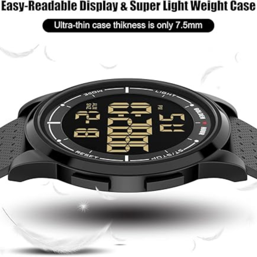 GOLDEN HOUR Ultra-Thin Minimalist Sports Waterproof Digital Watches Men with Wide-Angle Display Rubber Strap Wrist Watch for Men Women