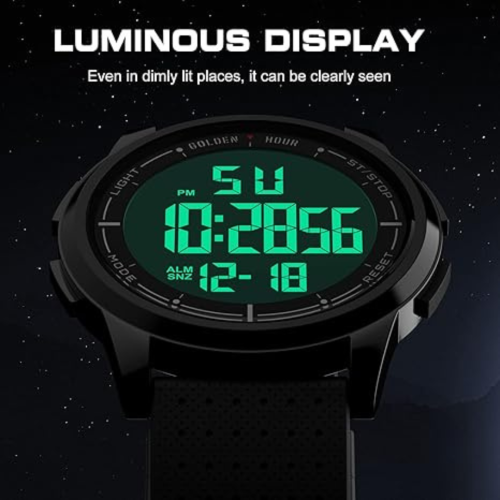 GOLDEN HOUR Ultra-Thin Minimalist Sports Waterproof Digital Watches Men with Wide-Angle Display Rubber Strap Wrist Watch for Men Women
