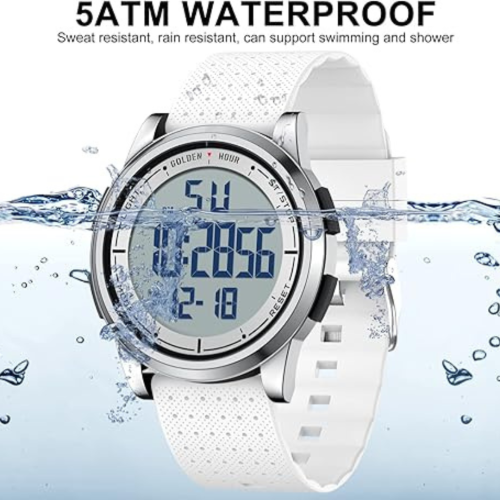 GOLDEN HOUR Ultra-Thin Minimalist Sports Waterproof Digital Watches Men with Wide-Angle Display Rubber Strap Wrist Watch for Men Women
