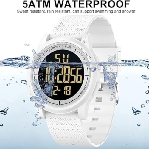 GOLDEN HOUR Ultra-Thin Minimalist Sports Waterproof Digital Watches Men with Wide-Angle Display Rubber Strap Wrist Watch for Men Women