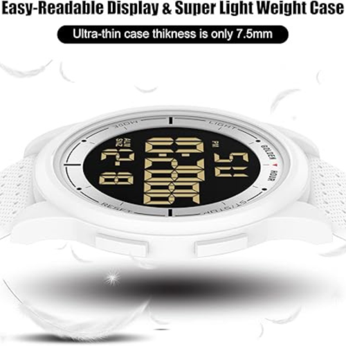 GOLDEN HOUR Ultra-Thin Minimalist Sports Waterproof Digital Watches Men with Wide-Angle Display Rubber Strap Wrist Watch for Men Women
