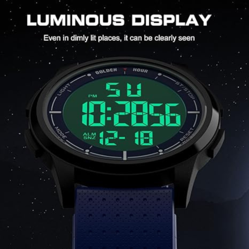 GOLDEN HOUR Ultra-Thin Minimalist Sports Waterproof Digital Watches Men with Wide-Angle Display Rubber Strap Wrist Watch for Men Women