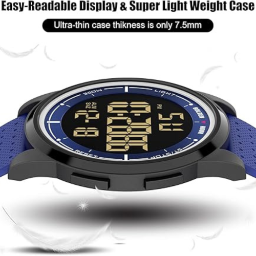 GOLDEN HOUR Ultra-Thin Minimalist Sports Waterproof Digital Watches Men with Wide-Angle Display Rubber Strap Wrist Watch for Men Women