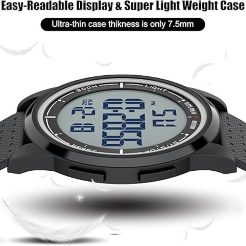 GOLDEN HOUR Ultra-Thin Minimalist Sports Waterproof Digital Watches Men with Wide-Angle Display Rubber Strap Wrist Watch for Men Women
