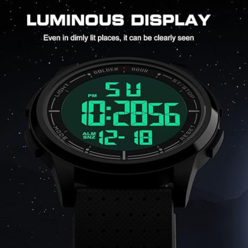 GOLDEN HOUR Ultra-Thin Minimalist Sports Waterproof Digital Watches Men with Wide-Angle Display Rubber Strap Wrist Watch for Men Women
