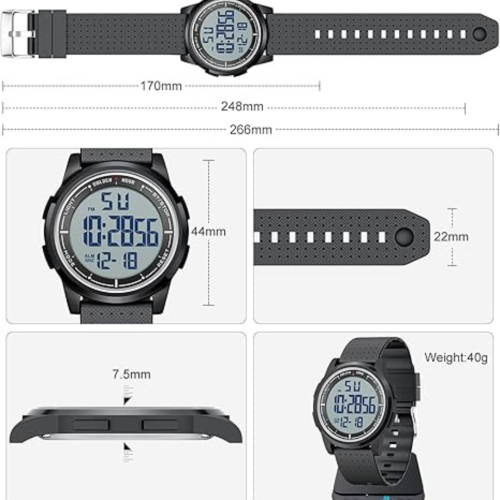 GOLDEN HOUR Ultra-Thin Minimalist Sports Waterproof Digital Watches Men with Wide-Angle Display Rubber Strap Wrist Watch for Men Women
