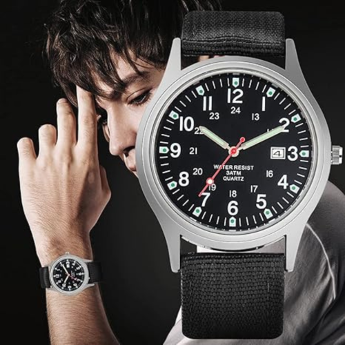 Men's Military Army Watch, Stainless Steel Nylon Strap Calendar Casual Sports Wrist Watch