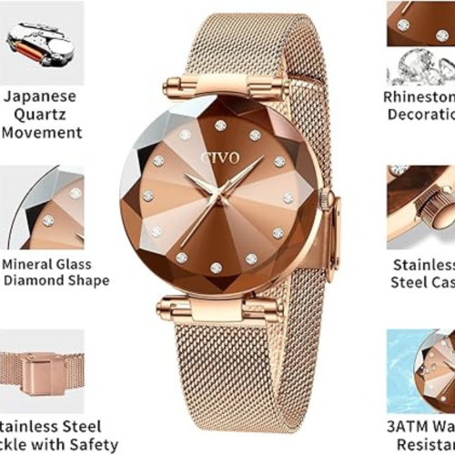 Womens Watch, Waterproof Ladies Watch, Analog Quartz Wrist Watches for Women Stainless Steel Mesh Strap Elegant Dress Designer Womens Watches Diamond