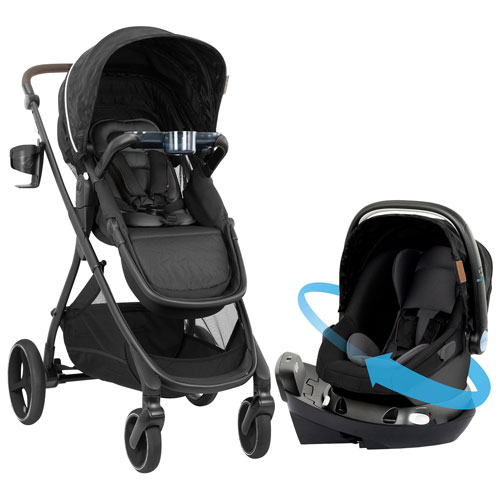Image 1 of 20.. Evenflo Shyft Intuiti+ Travel System with Revolve180 LiteMax NXT SensorySoothe Infant Car Seat - Black