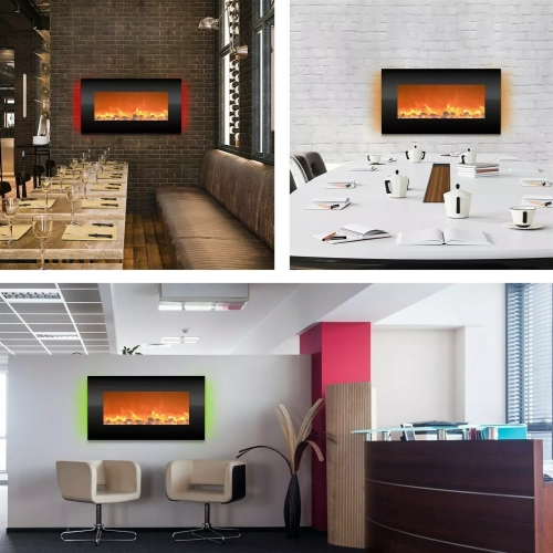Wall-Mounted Electric Fireplace with Adjustable Heat, Remote Control, Backlight Colors, and Timer