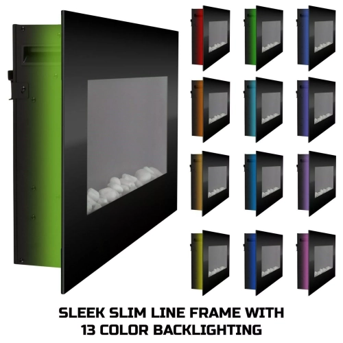 Wall-Mounted Electric Fireplace with Adjustable Heat, Remote Control, Backlight Colors, and Timer