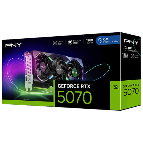 Carte graphique GeForce RTX 5070 ARGB OC de PNY avec mémoire GDDR7 de 12 Go