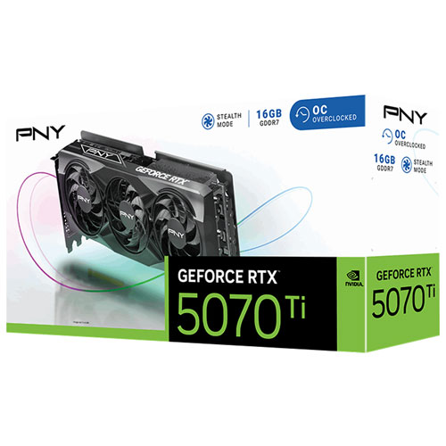 Carte graphique GeForce RTX 5070 Ti OC à trois ventilateurs GDDR7 16 Go de PNY