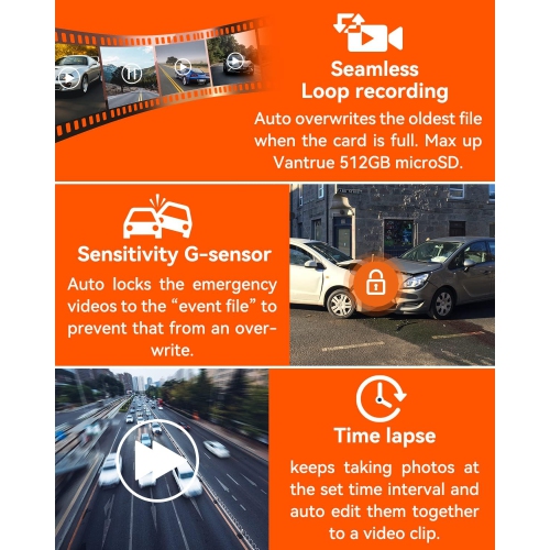 VANTRUE X4S Duo 4K+1080P Front and Back Car Dashboard Camera, 24H Parking Mode, G-Sensor, Superior Night Vision, WDR - Refurbished(Excellent)