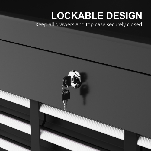 HOMCOM 6 Drawer Lockable Tool Box with Top Case, Ball Bearing Slides, 24" Portable Tool Chest for Garage, Household and Warehouse, Black