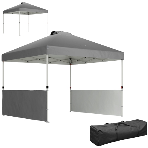 Tente escamotable Outsunny de 10 x 10 pi avec 2 demi-parois, abri instantané UV50+, hauteur réglable, sac de transport et 4 sacs de sable pour