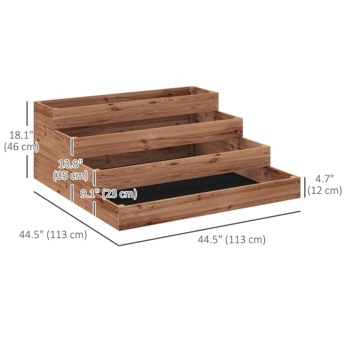 Outsunny 4-Tier Raised Garden Bed, 45" x 45" x 18" Wooden Elevated Planter Box Kit with Liner, Raised Flower Bed for Vegetables, Flowers, Herbs, Dark