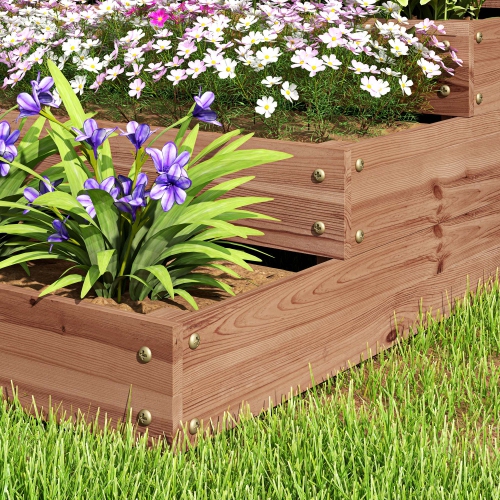 Outsunny 4-Tier Raised Garden Bed, 45" x 45" x 18" Wooden Elevated Planter Box Kit with Liner, Raised Flower Bed for Vegetables, Flowers, Herbs, Dark