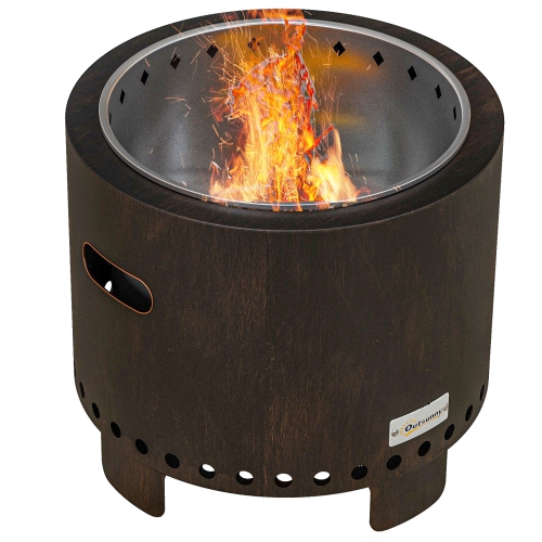 Outsunny Smokeless Fire Pit, Portable Wood Burning Firepit with Poker for Garden Camping Bonfire Party, Metal, Black