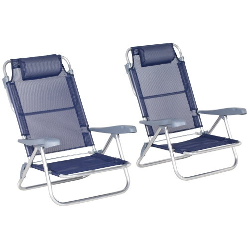 Outsunny Set of 2 Portable Fishing Chairs, Lightweight Camping Chairs with 6-Level Adjustable Backrest and Headrest, Folding Chair for Outdoor,