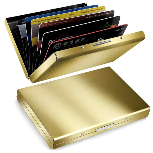 10 Card Slots Storage Box Driver License Storage Card Holder Stainless Steel Anti-Theft Brush bank Credit Card Metal Card Bag - Gold