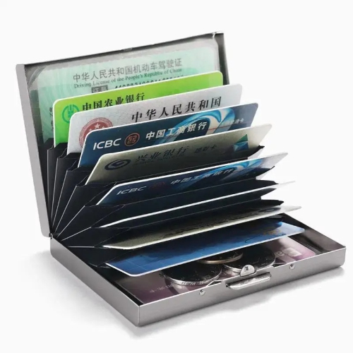 10 Card Slots Storage Box Driver License Storage Card Holder Stainless Steel Anti-Theft Brush bank Credit Card Metal Card Bag - Gold