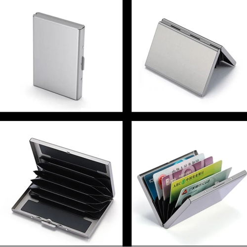 10 Card Slots Storage Box Driver License Storage Card Holder Stainless Steel Anti-Theft Brush bank Credit Card Metal Card Bag - Silver
