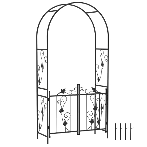 OUTSUNNY  7Ft Steel Garden Arch With Gate, Garden Arbor Trellis for Climbing Plants, Roses, Vines, Wedding Arch for Outdoor, Garden, Lawn, Backyard