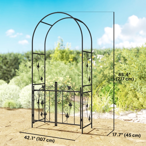 Outsunny 7ft Steel Garden Arch with Gate, Garden Arbor Trellis for Climbing Plants, Roses, Vines, Wedding Arch for Outdoor, Garden, Lawn, Backyard,