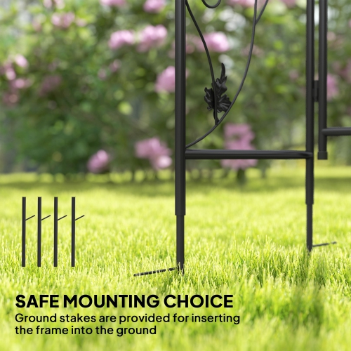 Outsunny 7ft Steel Garden Arch with Gate, Garden Arbor Trellis for Climbing Plants, Roses, Vines, Wedding Arch for Outdoor, Garden, Lawn, Backyard,