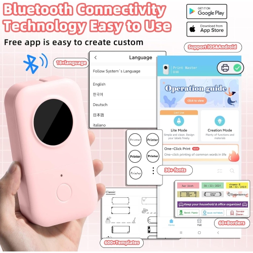Phomemo D30 Portable Bluetooth Mini Label Printer - with 1 roll of paper inside
