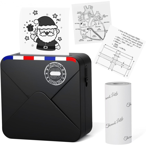 Image 1 de 5.. Mini-imprimante Bluetooth M02S de Phomemo pour autocollants et étiquettes 300&nbsp;ppp - avec 1 rouleau de papier à l'intérieur
