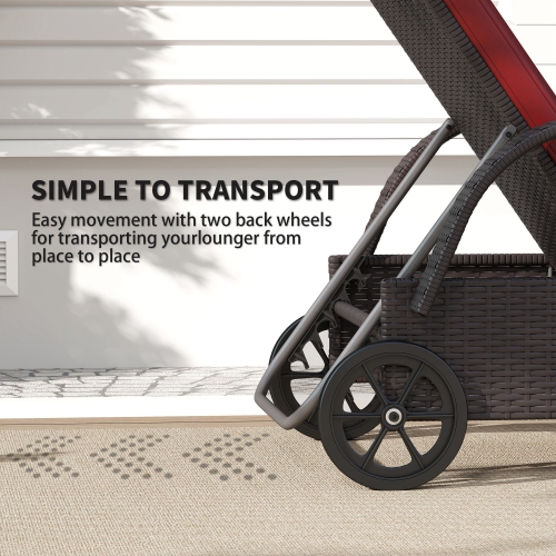 Outsunny Wicker Chaise Lounge, Outdoor Lounge Chair, PE Rattan Patio Sun lounger with Head-rest, 5-Level Height Adjust Backrest, Cushion & Wheels,