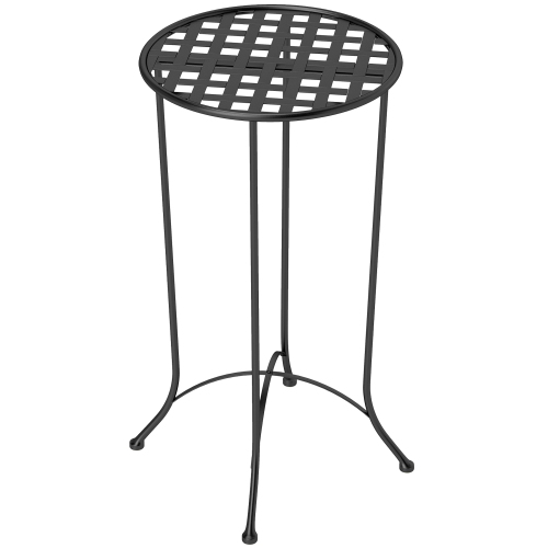 Outsunny 16" Round Outdoor Side Table, 25" Tall Outdoor Patio Table with Grid Top, Small End Table Bistro Table Plant Stand with Metal Frame for Indo