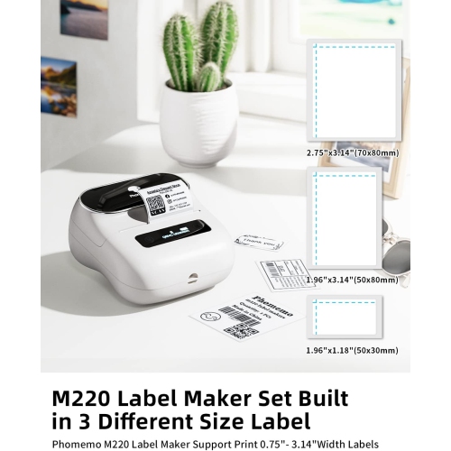 Phomemo M220 Bluetooth Portable Thermal Business Label Maker for store and shop - with 1 roll of paper inside