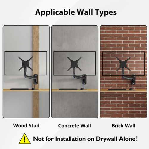 Monitor Wall Mount for 13-42 Inch Screens, Gas Spring Wall Monitor Arm Holds Up to 9kg, Adjustable Tilt Swivel Wall Monitor Mount, Single Arm with