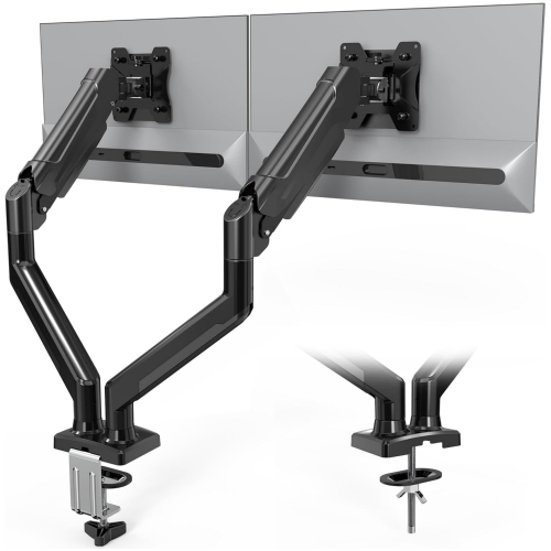 Dual Monitor Desk Mount for 32 inch Screens, Ergonomic Gas Spring Arm Stand with Cable Management, Tilt, Swivel, Rotation, VESA 75/100 mm