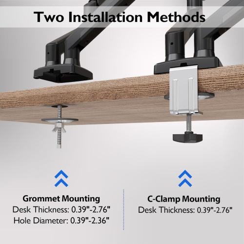 Dual Monitor Desk Mount for 32 inch Screens, Ergonomic Gas Spring Arm Stand with Cable Management, Tilt, Swivel, Rotation, VESA 75/100 mm