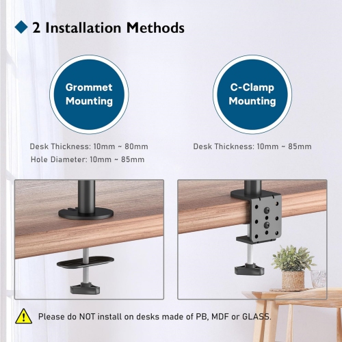Dual Monitor Stand for 13-27 inch Screens, Ergonomic Double Monitor Mount Stands, Height Adjustable Dual Monitor Arm Bracket Tilt 90° Swivel 180°