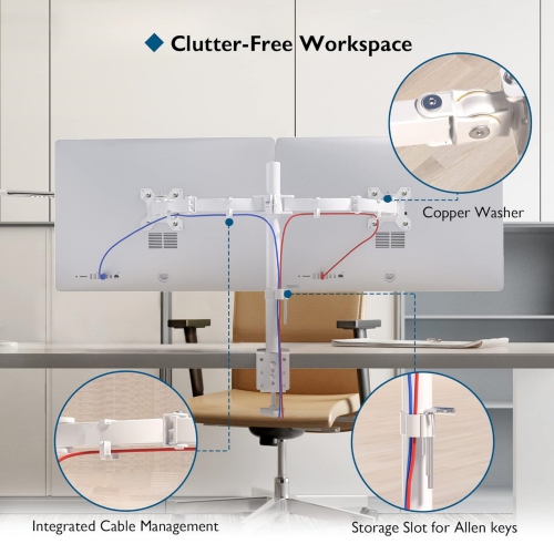 Dual Monitor Stand for 13-27 inch Screens, Ergonomic Double Monitor Mount Stands, Height Adjustable Dual Monitor Arm Bracket Tilt 90° Swivel 180°