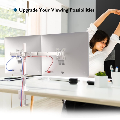 Dual Monitor Stand for 13-27 inch Screens, Ergonomic Double Monitor Mount Stands, Height Adjustable Dual Monitor Arm Bracket Tilt 90° Swivel 180°