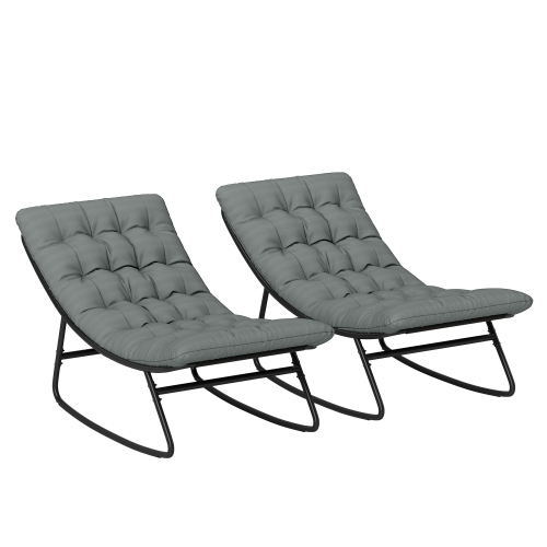 Outsunny Outdoor Rocking Chair Set of 2 with Cushion, Patio Rocking Chair with Mesh Deep Seat, Steel Frame Rocking Outdoor Patio Chairs for Indoor,