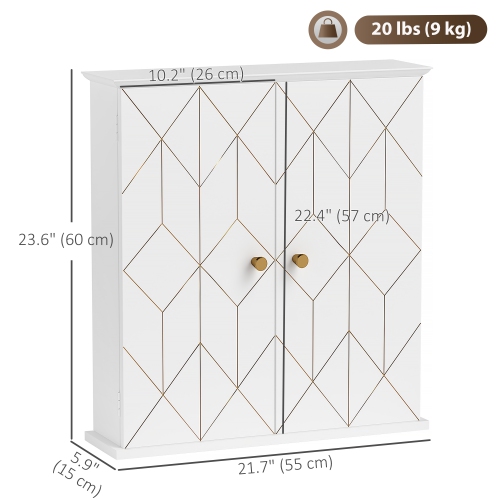 HOMCOM Bathroom Wall Cabinet, Medicine Cabinet, Storage Cabinet with 2 Doors, Adjustable Shelf, White