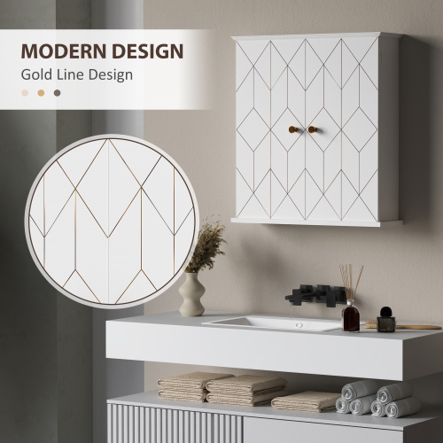HOMCOM Bathroom Wall Cabinet, Medicine Cabinet, Storage Cabinet with 2 Doors, Adjustable Shelf, White