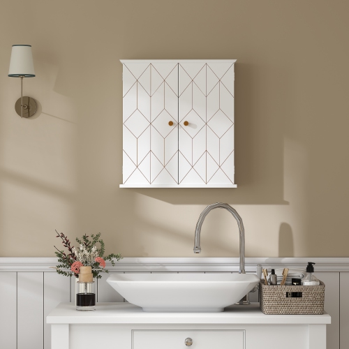 HOMCOM Bathroom Wall Cabinet, Medicine Cabinet, Storage Cabinet with 2 Doors, Adjustable Shelf, White