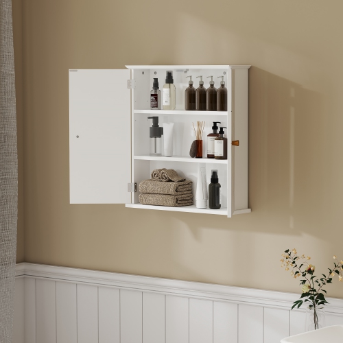 HOMCOM Bathroom Wall Cabinet, Medicine Cabinet, Storage Cabinet with 2 Doors, Adjustable Shelf, White