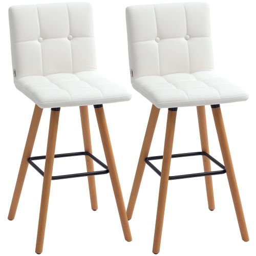 HOMCOM Modern Bar Stools Set of 2, 38" Upholstered Kitchen Island Stool with Solid Wood Legs, Backrest and Steel Footrest for Dining Room, Kitchen,